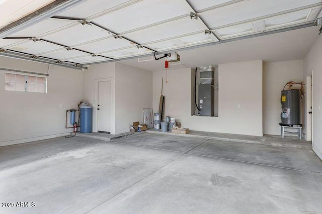 garage with heating unit and water heater