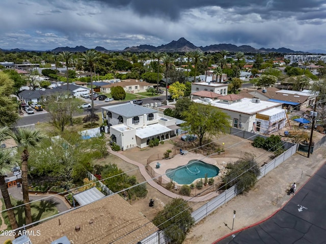drone / aerial view with a mountain view and a residential view