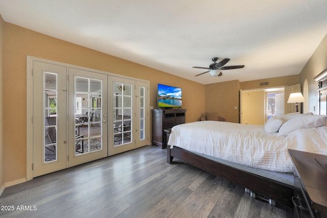 6911 E Thunderbird Rd, Scottsdale, AZ 85254 - bedroom featuring french doors, access to exterior, wood finished floors, and ceiling fan