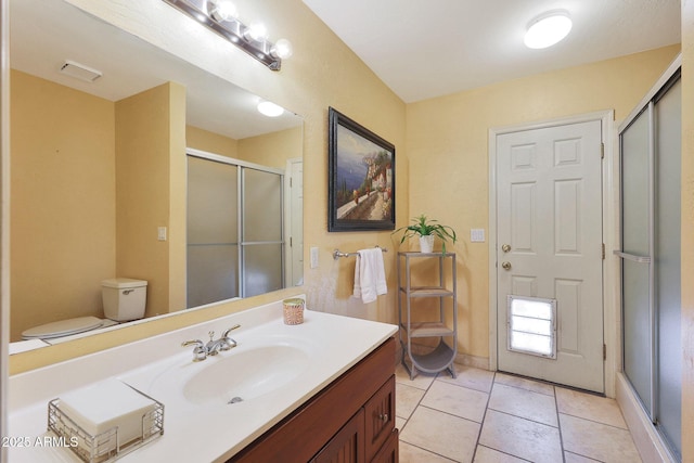 6911 E Thunderbird Rd, Scottsdale, AZ 85254 - full bath with vanity, a shower with shower door, and tile patterned floors