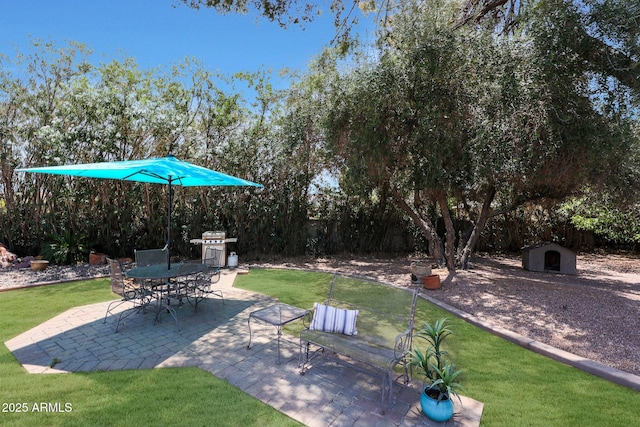 6911 E Thunderbird Rd, Scottsdale, AZ 85254 - view of grassy yard featuring a patio, outdoor dining area, and view of scattered trees