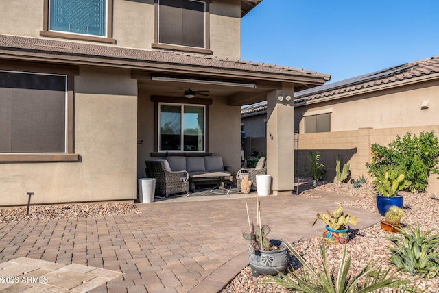 14655 W Pasadena Ave, Litchfield Park, AZ 85340 - view of patio featuring an outdoor living space, fence, and ceiling fan