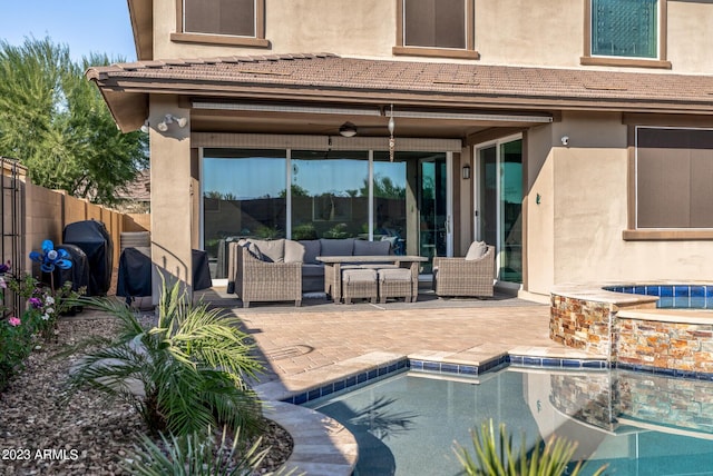 14655 W Pasadena Ave, Litchfield Park, AZ 85340 - view of pool with an outdoor living space, a patio, fence, an in ground hot tub, and a fenced in pool