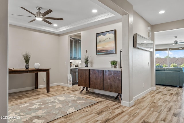 14655 W Pasadena Ave, Litchfield Park, AZ 85340 - entryway featuring light wood-type flooring, ceiling fan, and baseboards