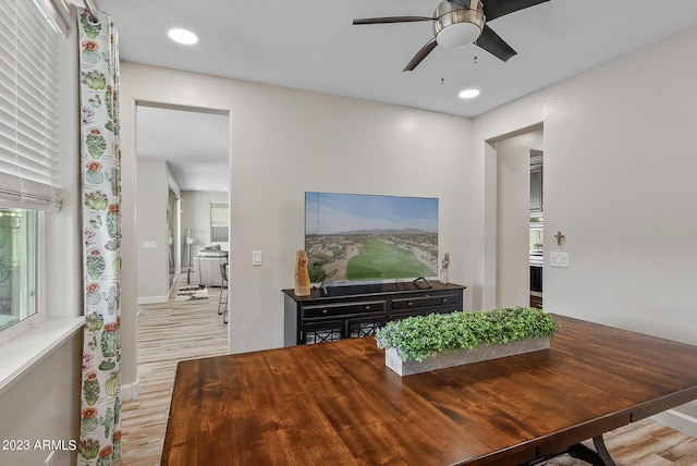 14655 W Pasadena Ave, Litchfield Park, AZ 85340 - dining area featuring wood finished floors, ceiling fan, baseboards, and recessed lighting
