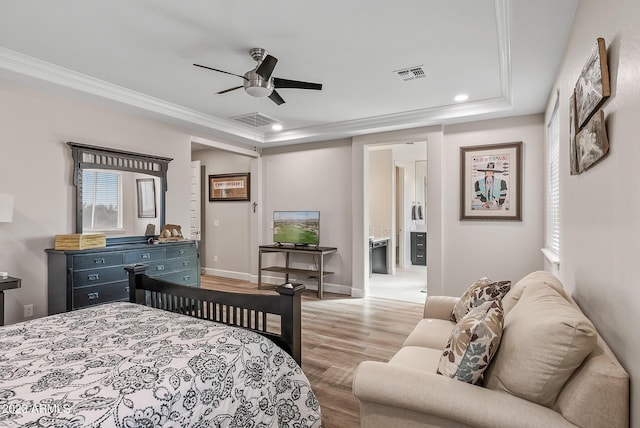 14655 W Pasadena Ave, Litchfield Park, AZ 85340 - bedroom featuring light wood finished floors, ornamental molding, visible vents, and recessed lighting