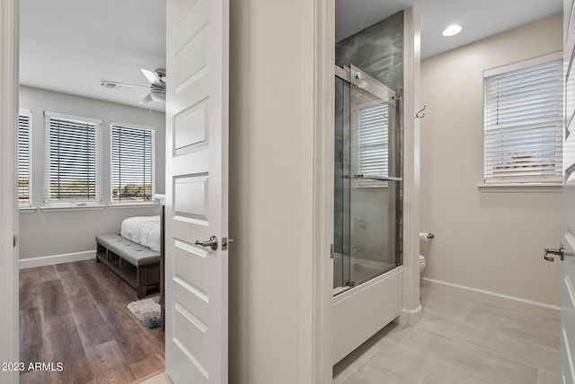 14655 W Pasadena Ave, Litchfield Park, AZ 85340 - bathroom featuring toilet, ceiling fan, baseboards, and visible vents
