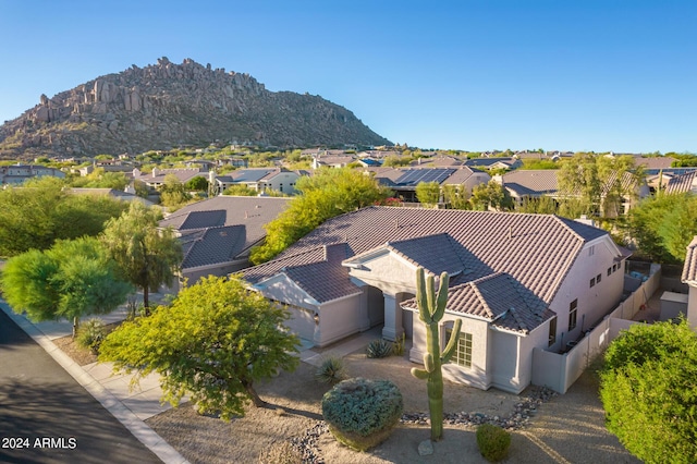bird's eye view featuring a mountain view and a residential view