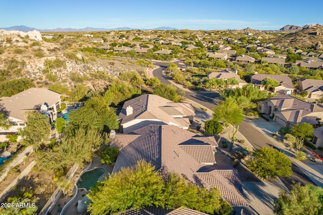 aerial view with a mountain view and a residential view