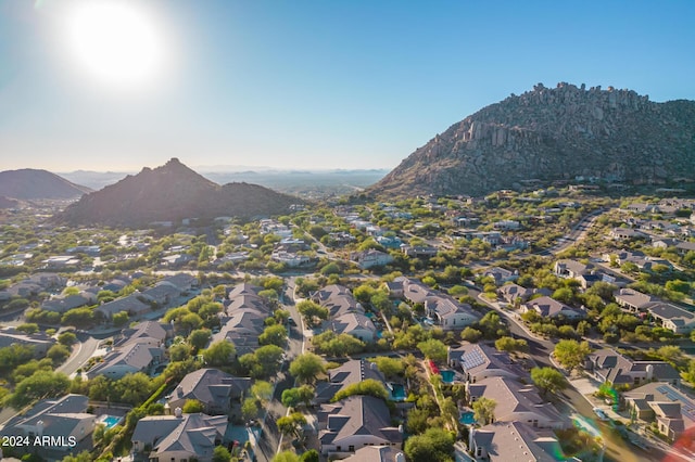 aerial view featuring a mountain view and a residential view