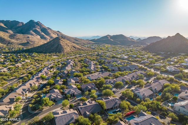 drone / aerial view with a residential view and a mountain view