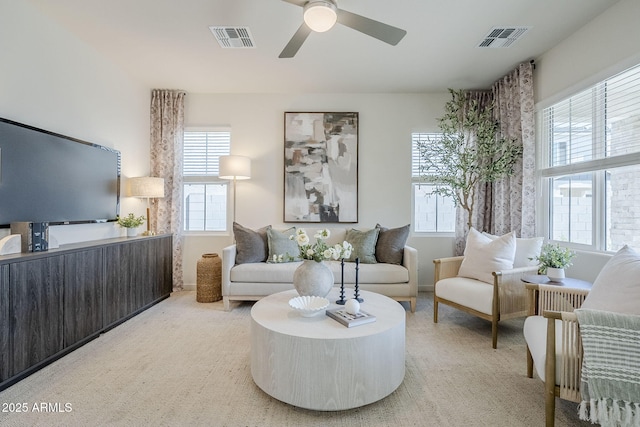 644 N Vine St, Chandler, AZ 85225 - living area with light carpet and a ceiling fan