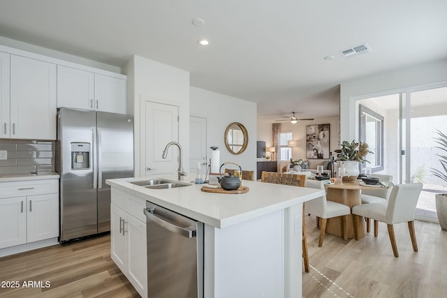 644 N Vine St, Chandler, AZ 85225 - kitchen with stainless steel appliances, a sink, white cabinetry, light wood-type flooring, and light countertops