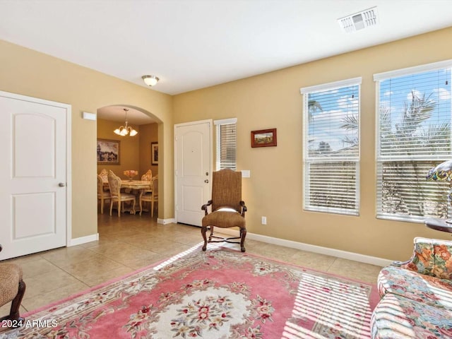 living area with light tile patterned flooring