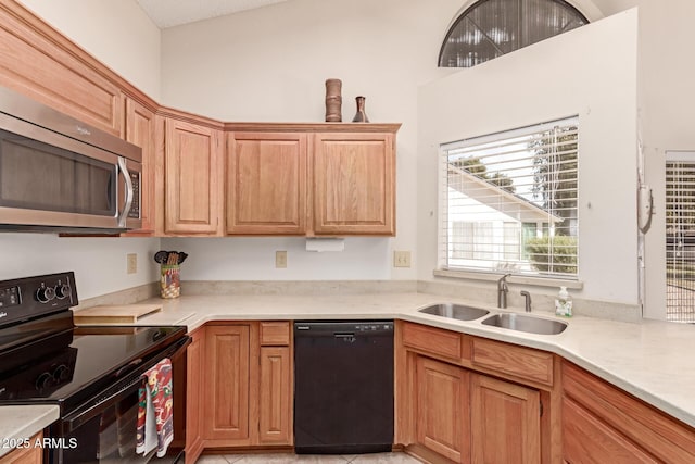 kitchen with sink and black appliances