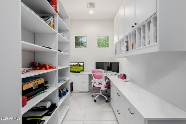 office space featuring light tile patterned floors, visible vents, and recessed lighting