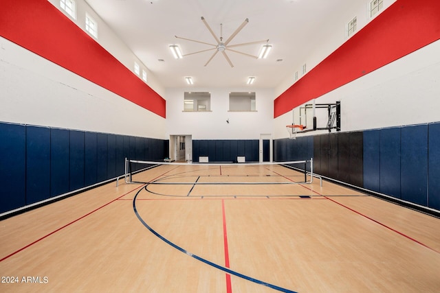 view of basketball court with community basketball court and fence