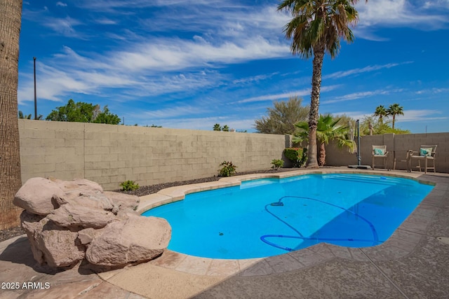 view of swimming pool featuring a fenced in pool and a fenced backyard