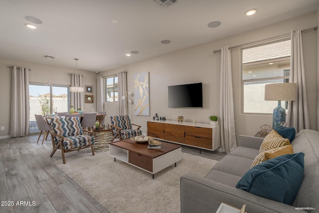 living room with light wood-type flooring