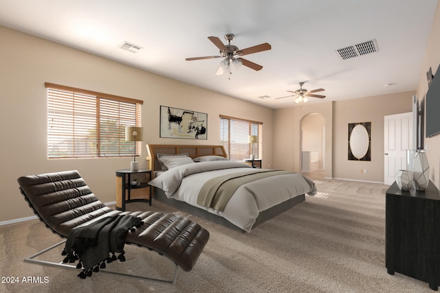 bedroom with carpet flooring and ceiling fan