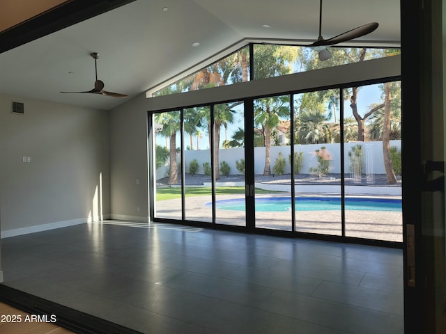 7724 E Charter Oak Rd, Scottsdale, AZ 85260 - unfurnished room with a ceiling fan and high vaulted ceiling