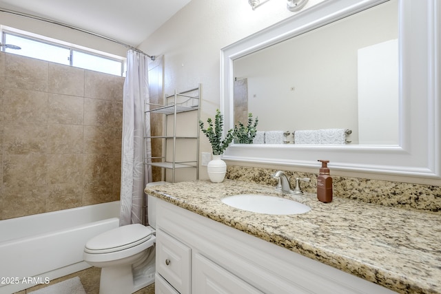 full bathroom featuring vanity, toilet, and shower / bath combo