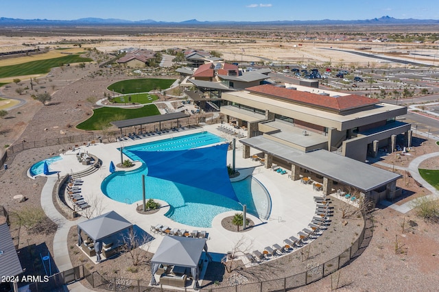 view of pool featuring a mountain view