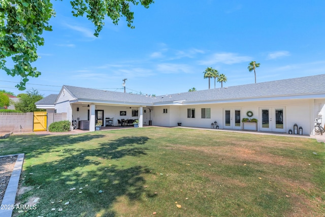 5971 E Orange Blossom Ln, Phoenix, AZ 85018 - rear view of house featuring french doors, a gate, ceiling fan, and a patio