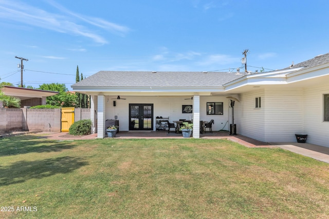 5971 E Orange Blossom Ln, Phoenix, AZ 85018 - rear view of house featuring french doors, roof with shingles, and a patio area
