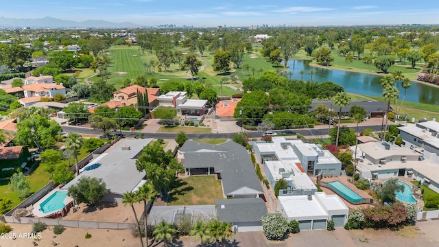 5971 E Orange Blossom Ln, Phoenix, AZ 85018 - aerial perspective of suburban area featuring a pool area and a nearby body of water