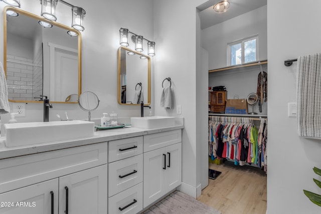 bathroom with hardwood / wood-style flooring and vanity