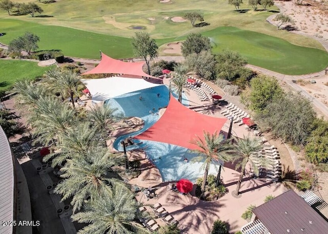 drone / aerial view featuring view of golf course