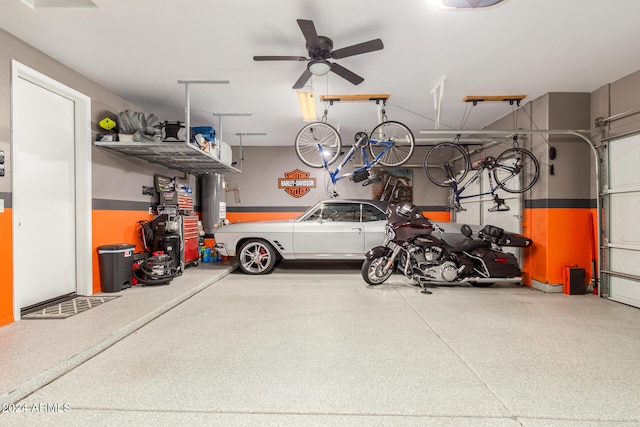 garage with ceiling fan