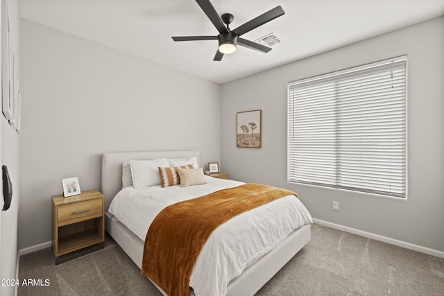 bedroom featuring carpet and ceiling fan