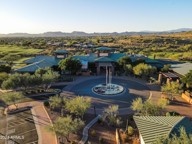 drone / aerial view featuring a mountain view