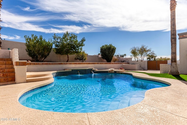 view of swimming pool featuring a patio, a fenced backyard, and a fenced in pool