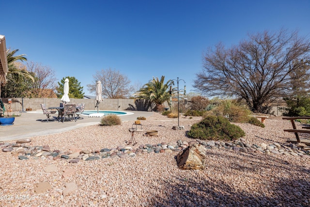 view of yard with a patio area and a fenced backyard