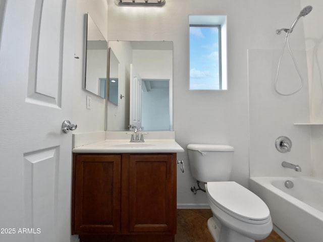 full bathroom with vanity, toilet, tub / shower combination, and tile patterned flooring