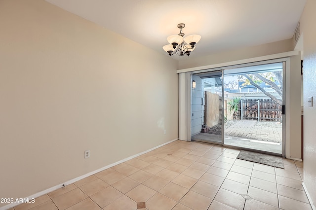 interior space with light tile patterned floors and a notable chandelier