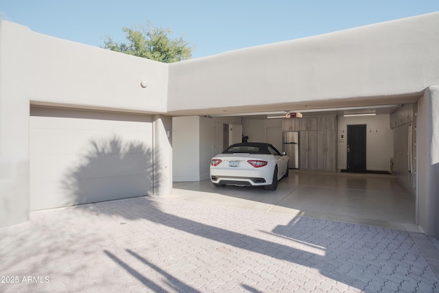 garage with a garage door opener