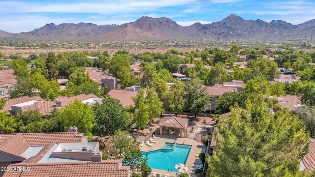 bird's eye view with a mountain view