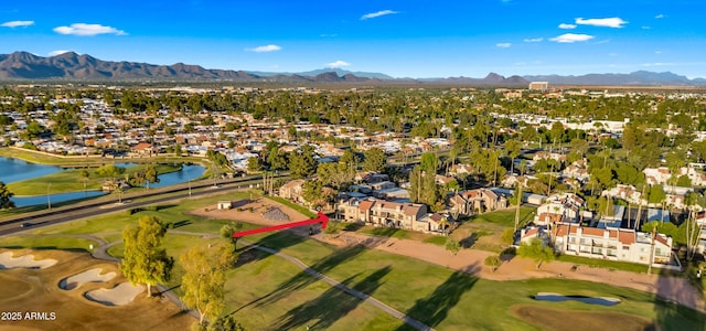7424 N Via Camello Del Norte Unit 185, Scottsdale, AZ 85258 - aerial view of property's location with nearby suburban area, a water and mountain view, and a golf club
