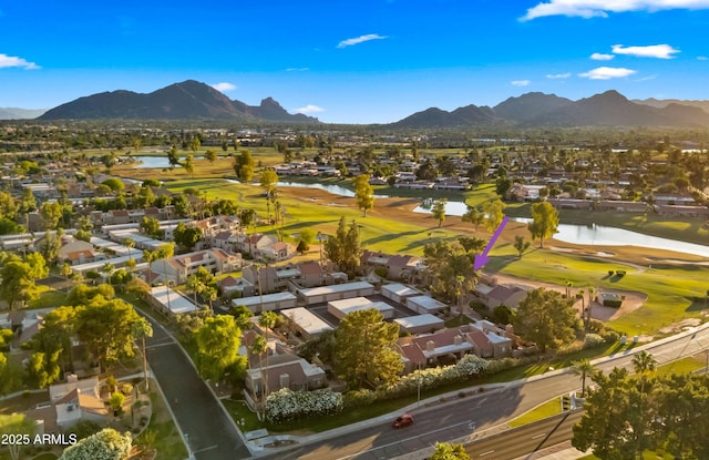 7424 N Via Camello Del Norte Unit 185, Scottsdale, AZ 85258 - aerial view of property and surrounding area with nearby suburban area, a water and mountain view, and a golf course