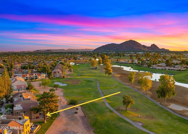 7424 N Via Camello Del Norte Unit 185, Scottsdale, AZ 85258 - aerial view of residential area with a water and mountain view and a local golf course
