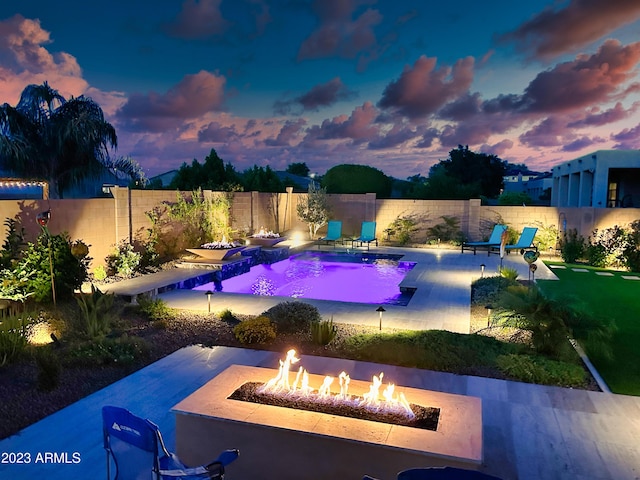 2308 E Dry Wood Rd, Phoenix, AZ 85024 - view of pool featuring an outdoor fire pit, a fenced backyard, and a patio