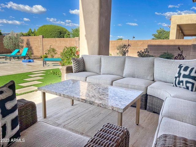 2308 E Dry Wood Rd, Phoenix, AZ 85024 - view of patio / terrace with outdoor lounge area and a fenced backyard