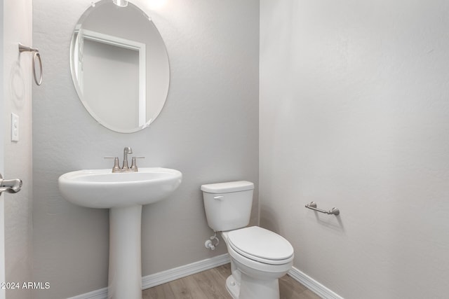 bathroom with wood-type flooring and toilet