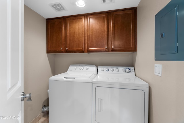 3235 E Camelback Rd Unit 124, Phoenix, AZ 85018 - washroom featuring electric panel, cabinet space, and washing machine and clothes dryer