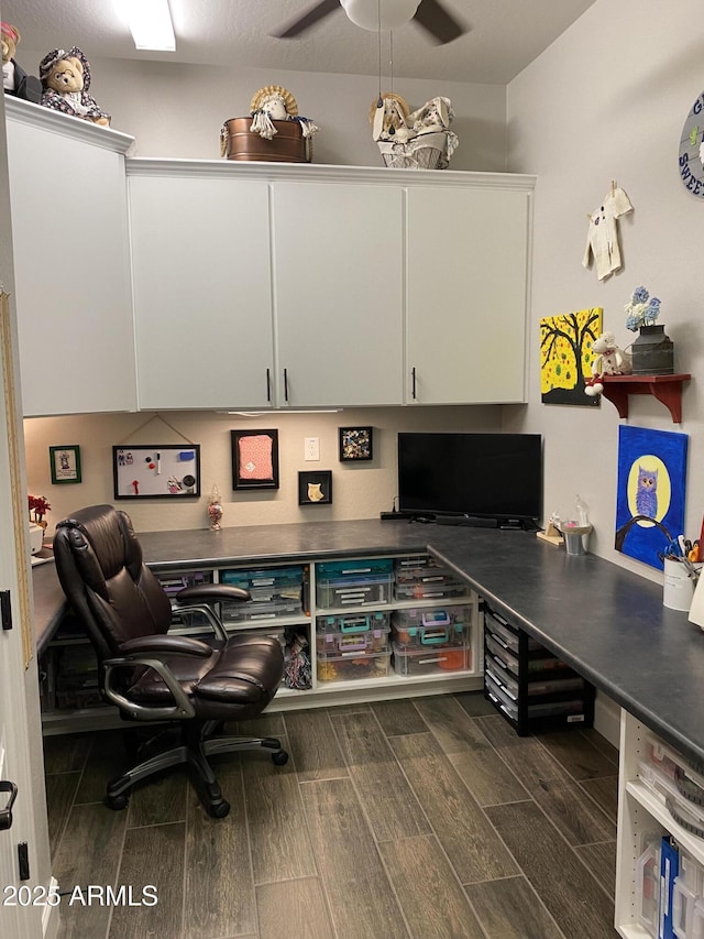 4114 Copperhead Dr, Wickenburg, AZ 85390 - home office featuring dark wood finished floors and ceiling fan