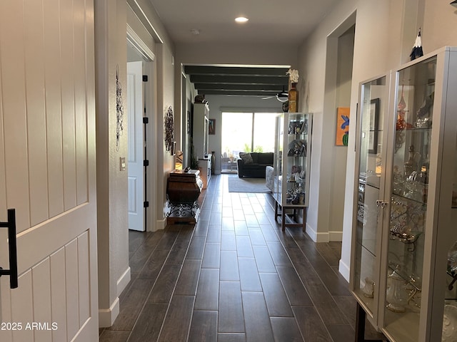 4114 Copperhead Dr, Wickenburg, AZ 85390 - corridor featuring baseboards, dark wood-style flooring, and recessed lighting